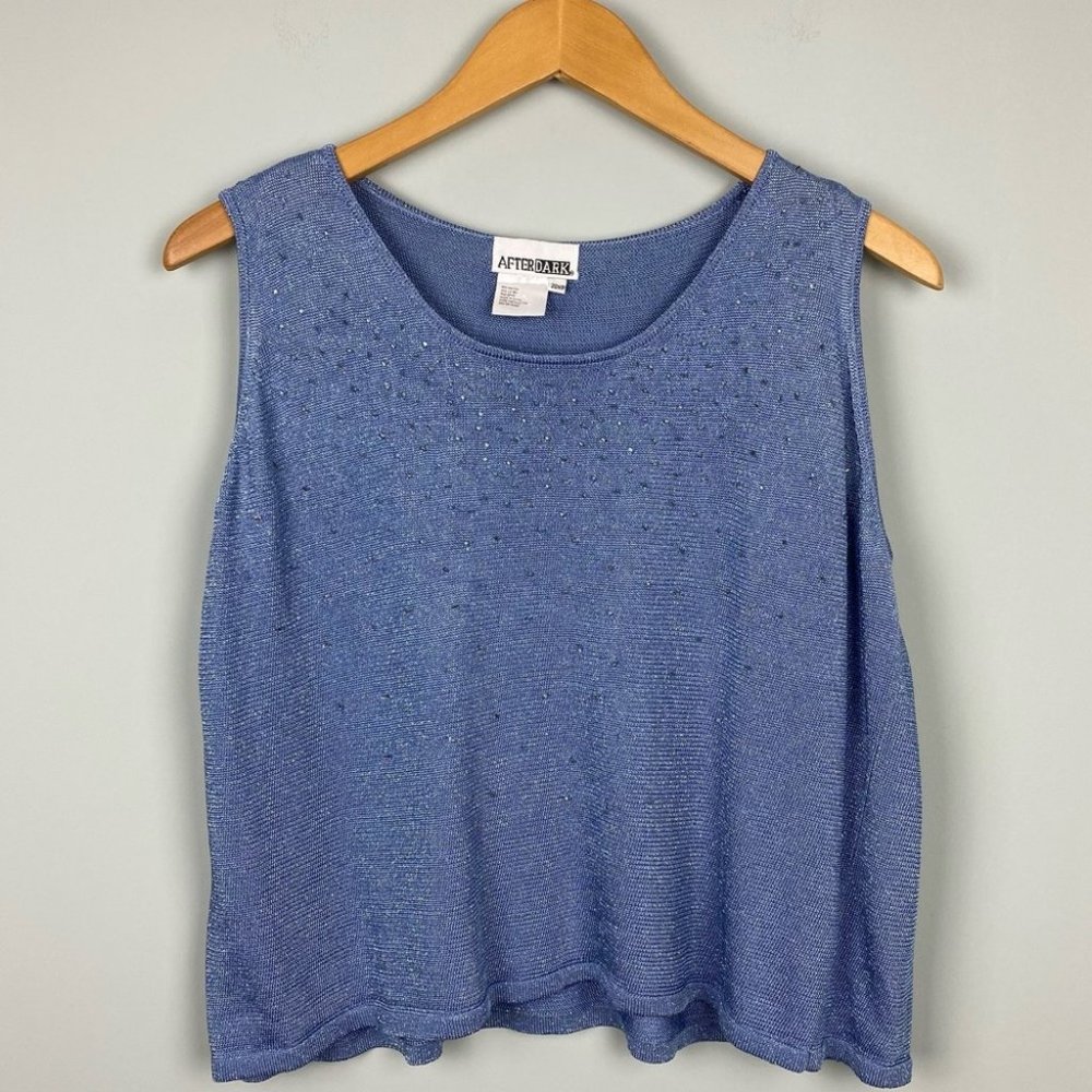 After Dark Sparkly Shiny Beaded Sleeveless Blouse 20W Petite Crop Top Vintage